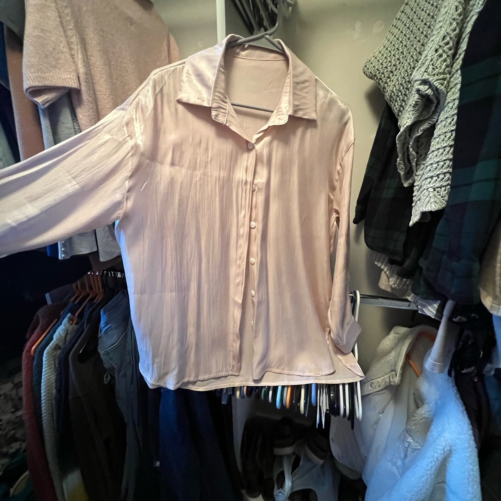 Silky Pink Button-Up Blouse